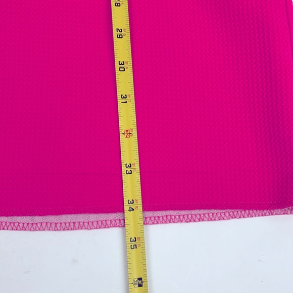 Vince Camuto Bright Pink High Collar Dress Size 8 White Scrolled Design Zip up - Picture 13 of 14